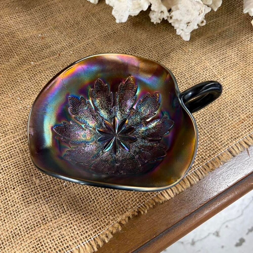 black iridescent glass bowl